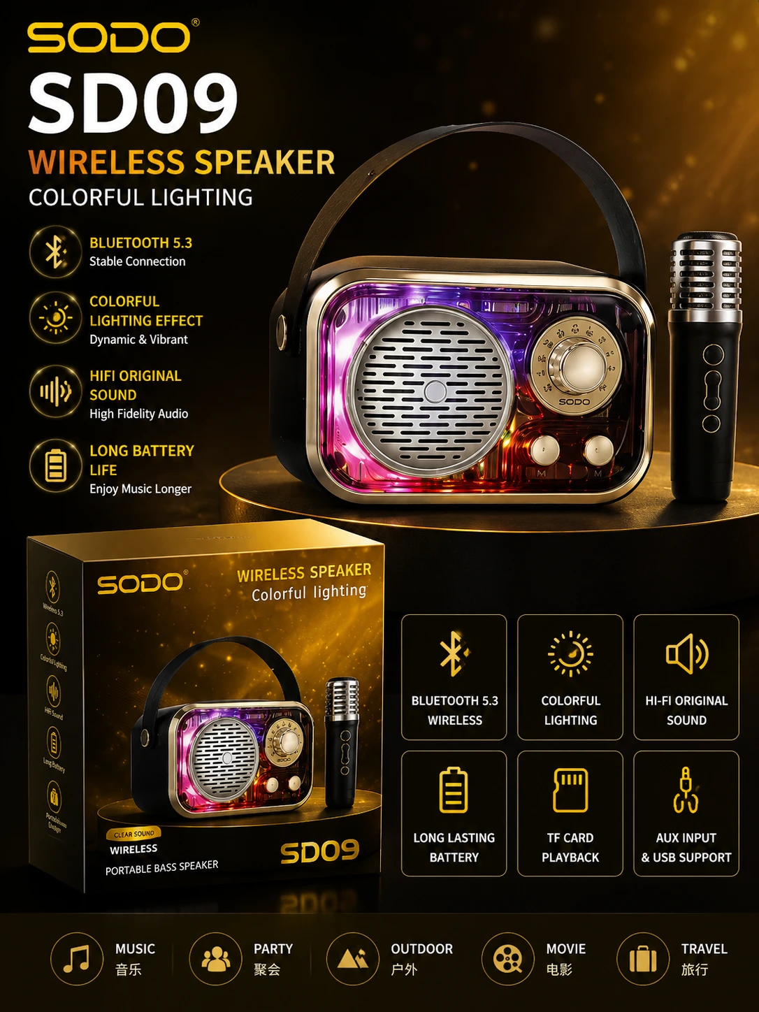 SODO SD09 Wireless Karaoke Speaker with 2 Wireless Microphones