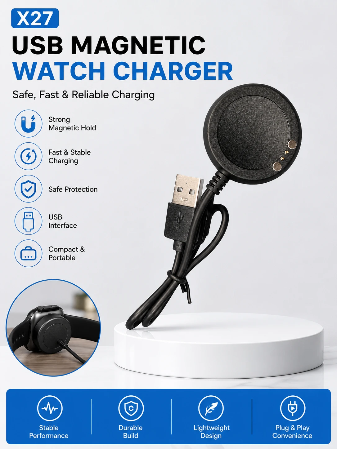 X27 USB Magnetic Smart Watch Charger